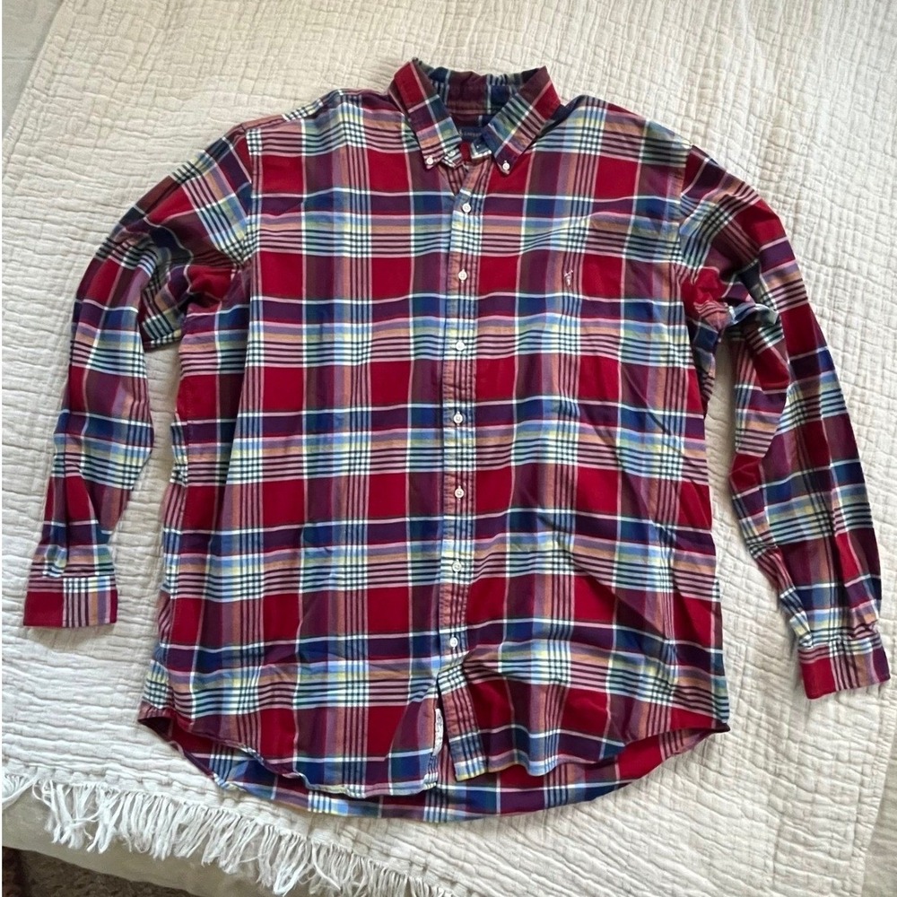 Polo Ralph Lauren L/S Oxford Button Front 2XLT Shirt Mens Red Blue Plaid